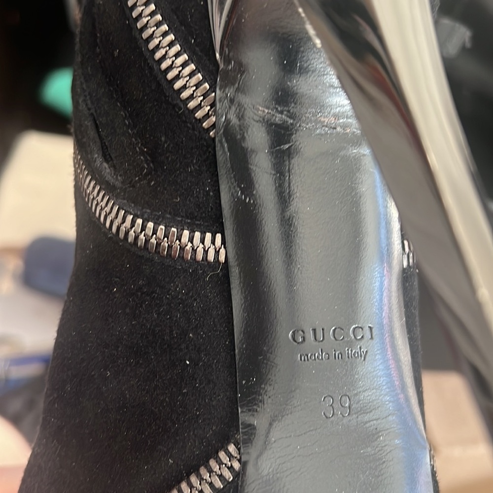 GUCCI black suede platform boots booties with zipper accents - Picture 8 of 8